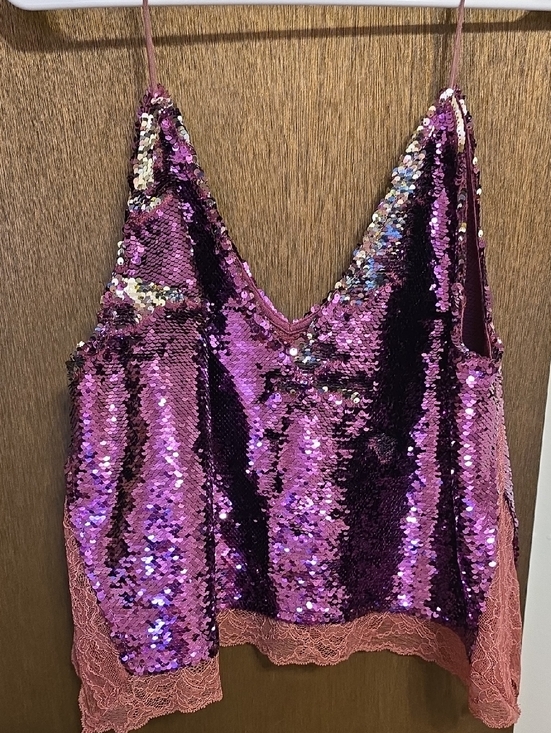 Free People Tops - Free People Purple Iridescent Sequin Lace-Trim Camisole